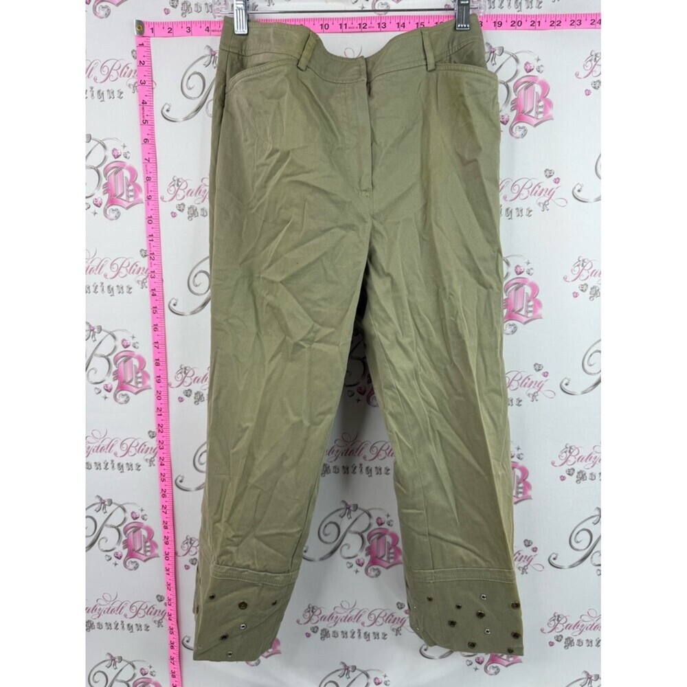 Olsen Europe pants metal rings bottom Classic Straight Leg Pants in Olive Green